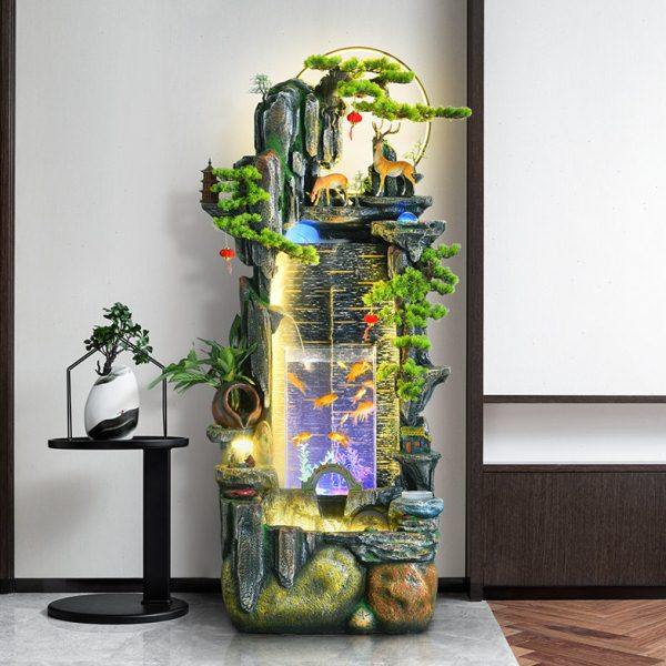 新中式落地假山流水喷泉水幕墙景观招财客厅玄关摆件办公室加湿器,家居饰品,落地摆件,淘宝优惠券,粉丝福利购,淘宝优惠卷