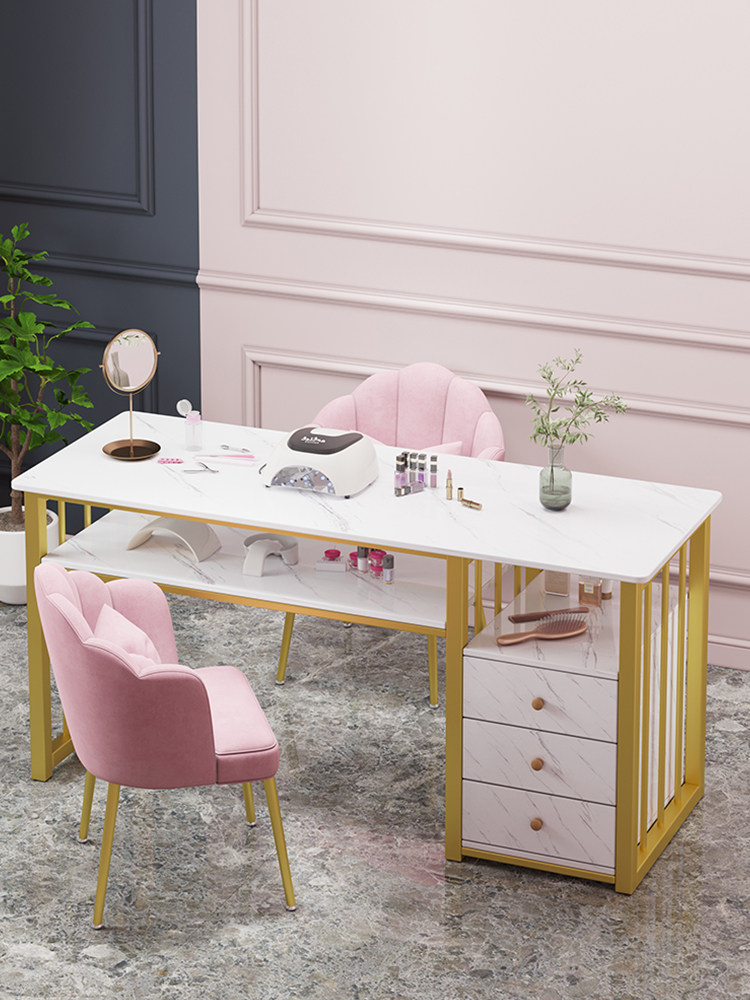 美甲桌美甲店专用桌椅收纳柜子美甲工作台操作台日式双人美甲台