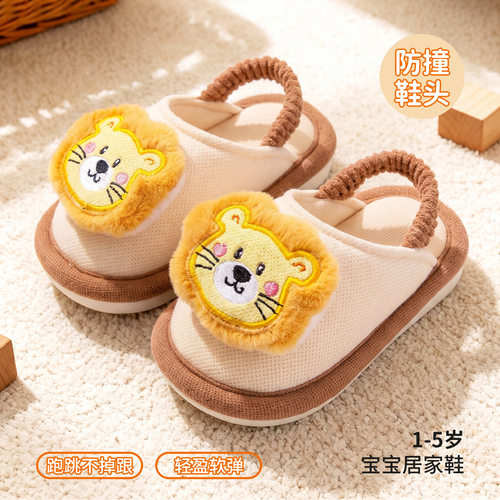 卡通可爱男女儿童幼儿亚麻棉拖鞋