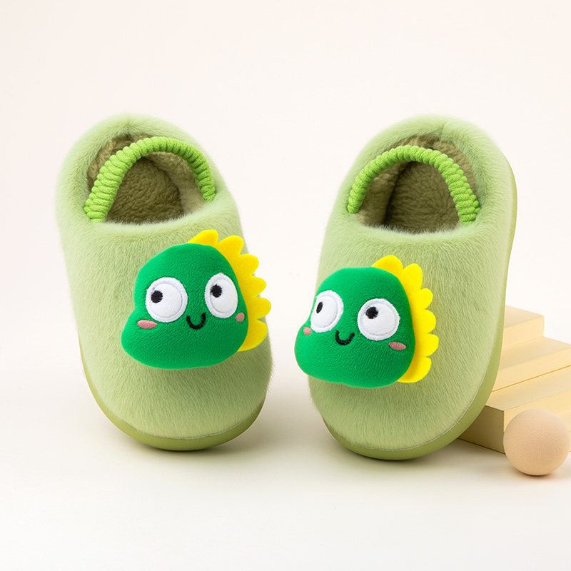 1-5岁儿童棉拖鞋立体卡通可爱恐龙男女孩宝宝毛绒保暖轻便后跟带
