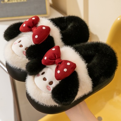 卡通可爱软底防滑保暖包跟棉拖鞋