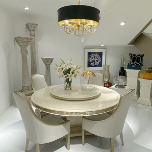 美克美式轻奢阿黛拉餐桌椅法式实木圆桌奢华别墅餐厅一桌六椅定制