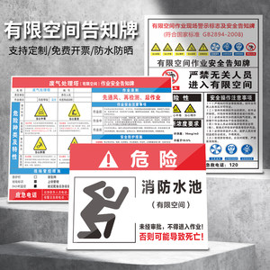 危险有限空间作业安全告知牌受限空间警示牌污水井雨水井污水处理池储罐废气处理塔化粪池消防水池标志标识牌