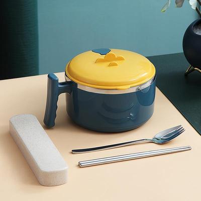 创意可爱上班族饭盒密封带盖大碗勺筷学生快餐杯304不锈钢泡面碗