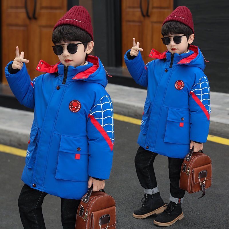 童装冬季棉服2025新款儿童中长款棉袄加绒加厚棉衣蜘蛛侠外套帅气