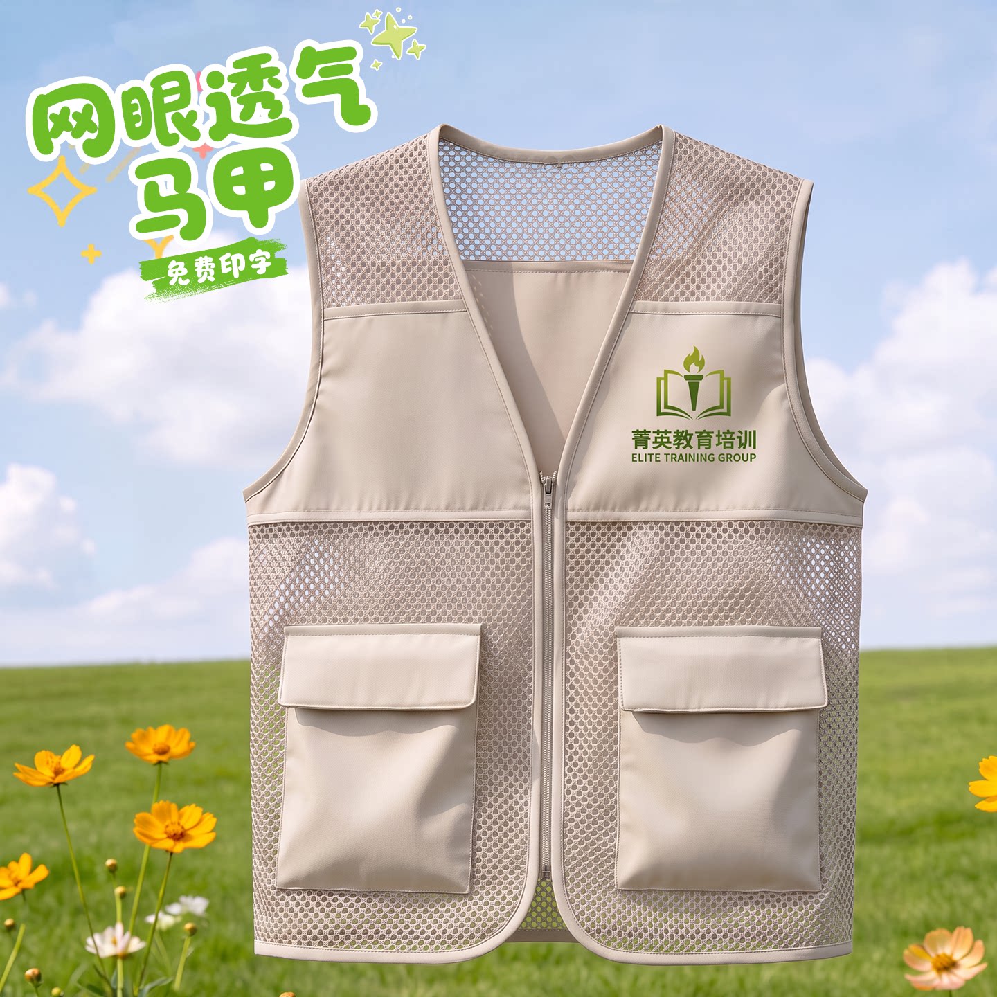 夏季网眼透气马甲定制字工作服图片