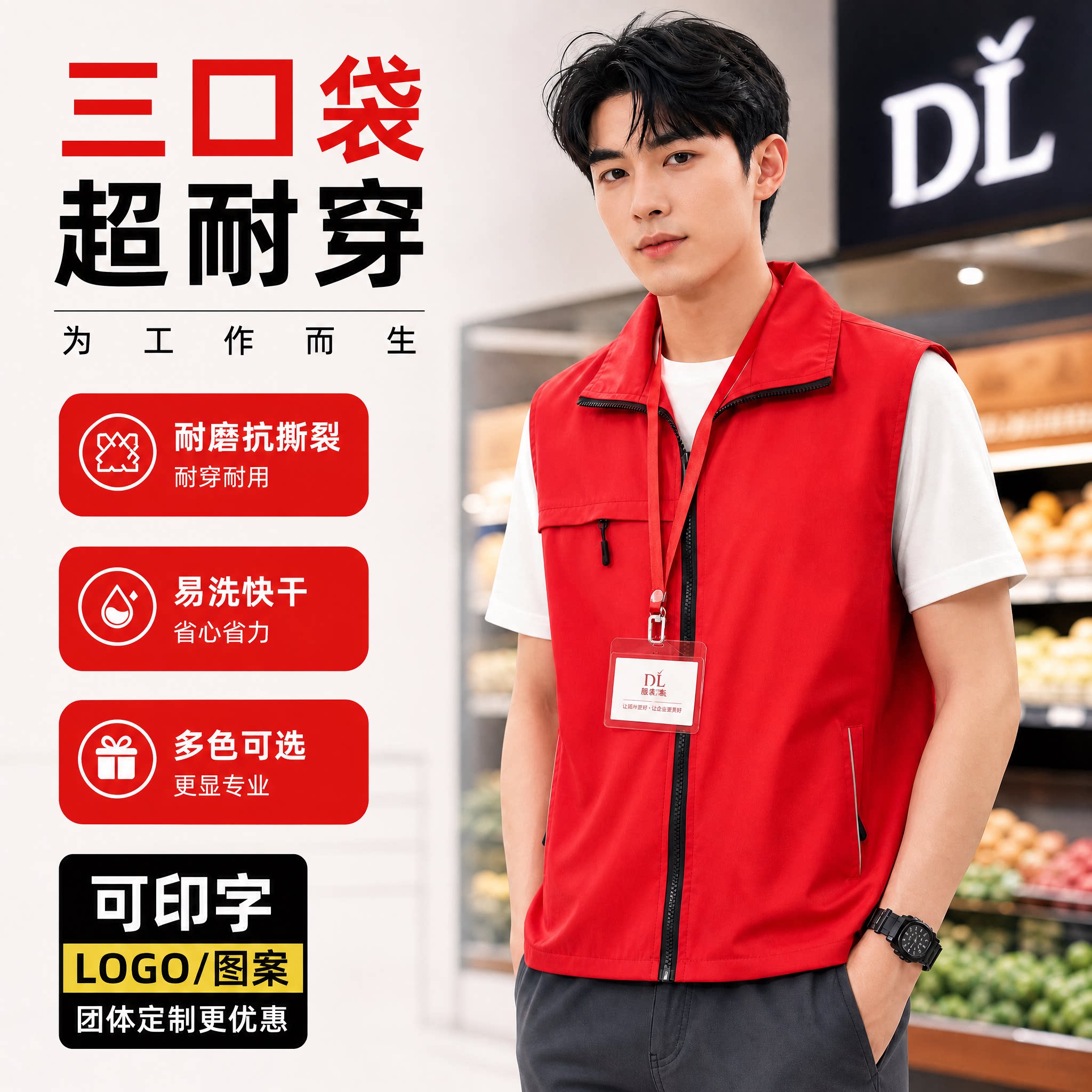 超市广告宣传马甲定制logo图片