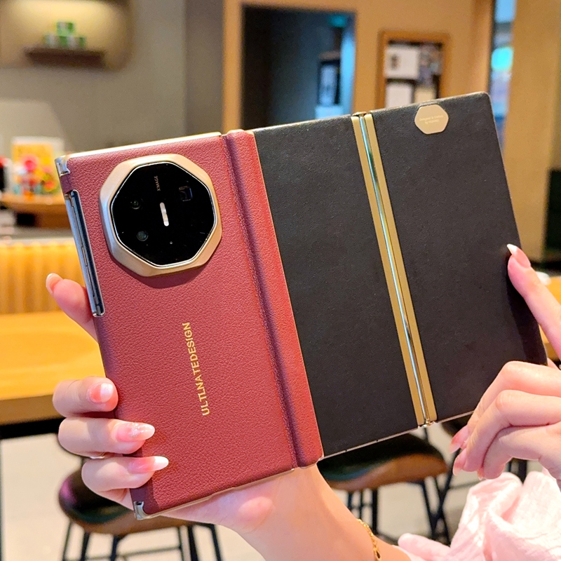 Fqo 香槟金边框荔枝皮纹适用华为MateXTS非凡大师手机壳mateXT折叠屏双中轴铰链保护套创意皮革防摔磁吸商务