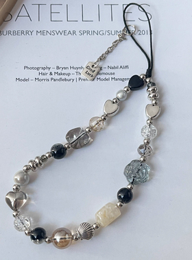 琼睿ins甜酷手机链短款小众黑白色系复古挂绳ccd相机挂件手机壳通用女串珠挂绳创意手机壳挂绳手机链挂绳短款