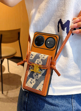 适用华为nova15ultra手机壳斜挎潮牌蓝色卡包女款nova15pro个性时尚nova15奢华简约镜头全包防摔保护套