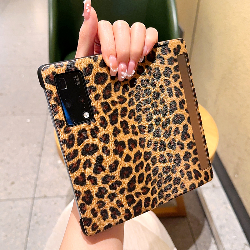 适用于华为matex2手机壳全包中轴翻盖皮套豹纹Mate X2折叠屏典藏版高级智能视窗超薄全包防摔保护套