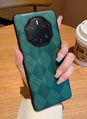 适用华为Mate50RS保时捷手机壳mate40rs新款绿色菱格纹mate60rs非凡大师高级个性时尚男女超薄全包防摔保护套