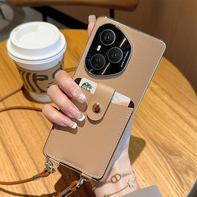 适用荣耀400手机壳咖色斜挎卡包背带挂绳高级女款荣耀400Pro保护套奢华简约个性时尚超薄镜头全包防摔手机套
