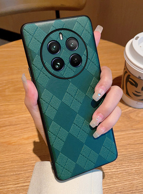 适用于realme真我12pro手机壳新款高级绿色菱格纹realme真我12pro+个性时尚手机套超薄镜头全包防摔保护套