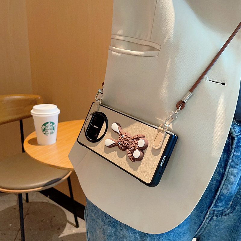 适用华为MateX3折叠手机壳MateX6斜挎挂绳兔兔MateX3至臻版高级感蚕丝纹matex5女款超薄全包防摔matex2保护套