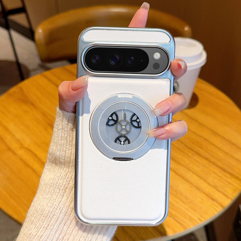 适用谷歌Pixel9手机壳齿轮旋转支架Pixel9Pro电镀新款手机套Pixel9ProXL个性时尚奢华简约超薄防摔保护套