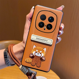 适用荣耀Magic8RSR保时捷手机壳刺绣猫公仔白色支架高级皮套魔术8rsr保护套个性时尚奢华简约全包防摔手机套