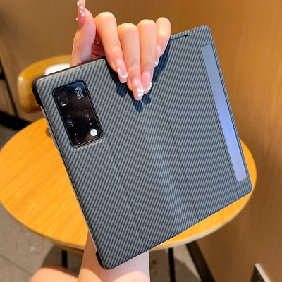 适用于华为MateX2手机壳全包中轴翻盖皮套碳纤维纹Mate X2折叠屏个性时尚手机套X2典藏版超薄高级防摔保护套
