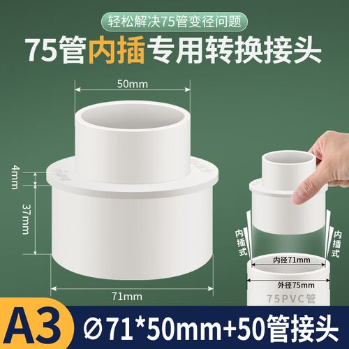 pvc75管专用内插变50排水管配件直接补心转接头下水管件大小头46