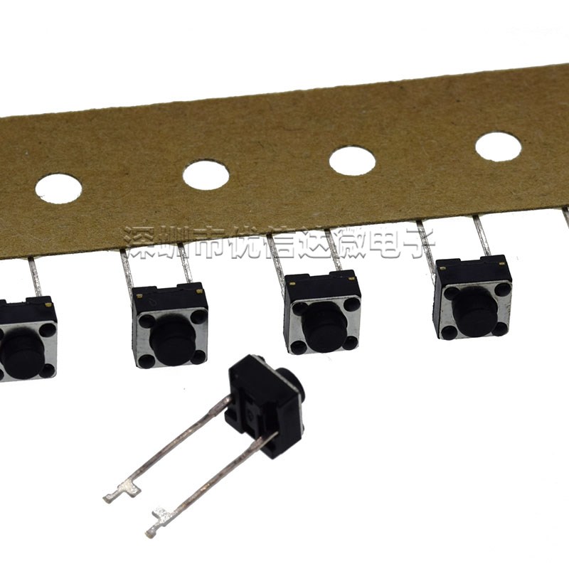 轻触开关6x6x5H中2脚 中长脚按钮开关微动按键2脚直插 带勾针