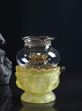 琉璃八吉 祥灯 油PHJ供奉台油摆件灯座供灯酥烛灯 琉璃灯盏