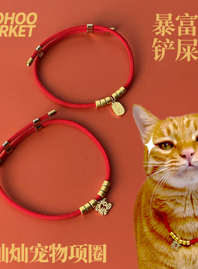 暴富红色猫项圈新年可调节防窒息刻字可爱龙年吊牌猫狗项链长命锁