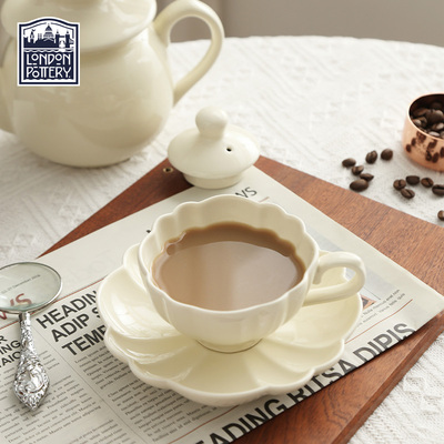 米色花朵咖啡杯碟高颜值英式复古风陶瓷杯碟套装下午茶具茶杯ins