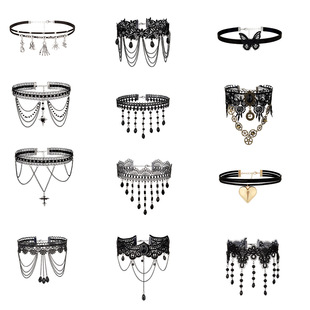 Dark retro Gothic Lolita ins multi-layered tassel necklace