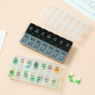 Small portable pill box with 14 compartments