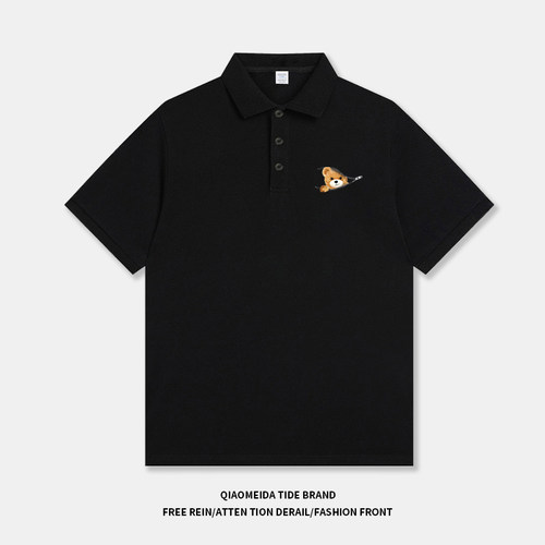 夏季短袖个性拉链熊设计polo衫