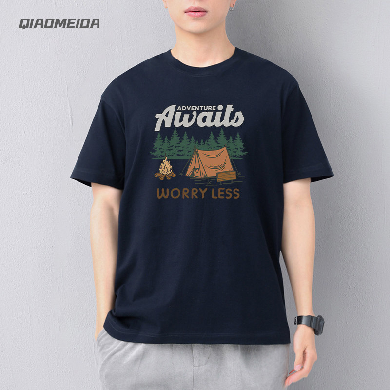 2023新款户外风男女同款短袖T恤夏季纯棉宽松体恤定制ins山系潮牌