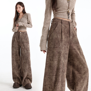 高腰显瘦做旧宽松老爹裤 2026春季 女韩版 灯芯绒雪花阔腿裤 新款