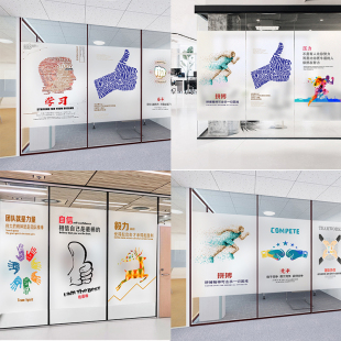 可定制办公室励志玻璃贴纸门隔断窗户透光不透明防窥装 饰磨砂贴膜