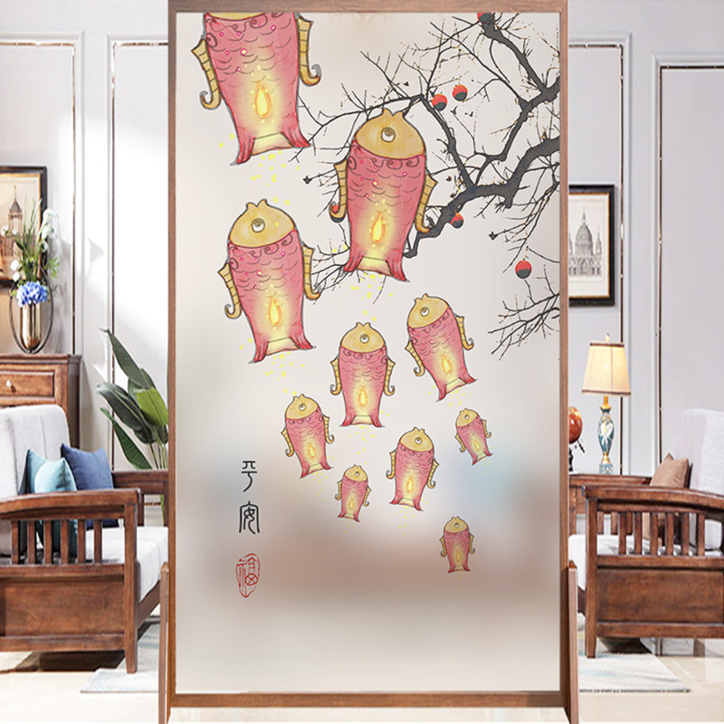 젖빛 필름 유리 스티커는 빛을 투과하고 불투명하여 사람들이 엿보고 새는 것을 방지하며 거실 파티션 슬라이딩 도어 창 중국 스타일