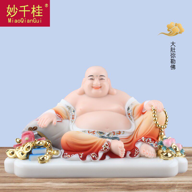 妙千桂弥勒菩萨佛像供奉汉白玉彩绘笑佛大肚佛店铺乔迁摆件