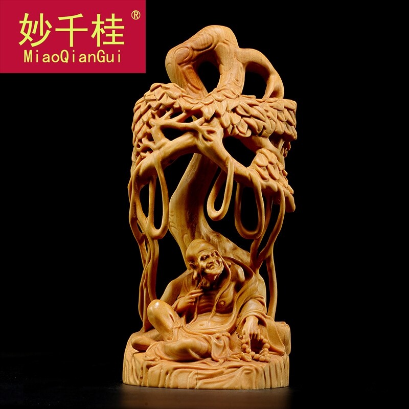 妙千桂小叶黄杨木雕长眉罗汉摆件实木头雕刻客厅摆设红木家居装饰