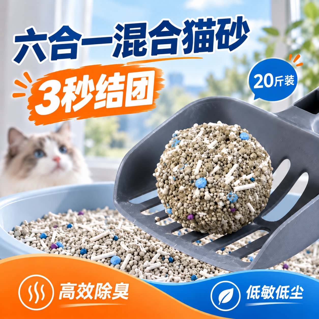 混合猫砂结团快不粘底豆腐膨润土猫砂强力除臭低尘10公斤大袋包邮