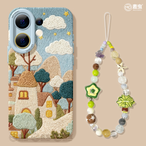 适用vivos30手机壳女款s19pro保护套vivo s16e全包18防摔s15/s12高级s18硅胶软s17外壳刺绣s9创意小镇新款s20