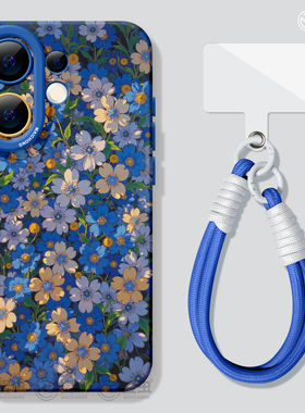 适用vivos30手机壳女款s19pro保护套vivo s16e全包18防摔s15/s12高级s18硅胶软s17外壳蓝色s9好看花朵新款s20