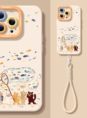 适用苹果17手机壳女款iphone16pro保护套13mini全包14防摔12/11/xs软外壳7plus硅胶8磨砂15油画se猫咪max捕鱼