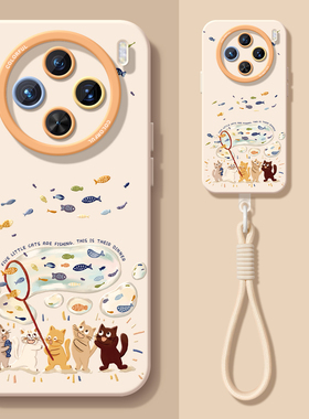 适用vivox300手机壳女款x200保护套x80pro硅胶x70全包防摔x60tpro磨砂x50新款x90捕鱼viv0油画猫咪pro+软外壳