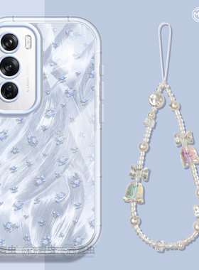 适用opporeno12手机壳女款reno11保护套10硅胶pro全包k12防摔a97透明reno蓝花高级oppo超好看真我12新款a96软