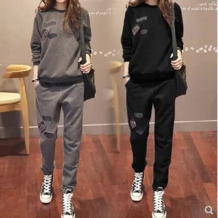 休闲卫衣套装女2023新款秋冬加厚宽松上衣加绒运动两件套韩版时尚