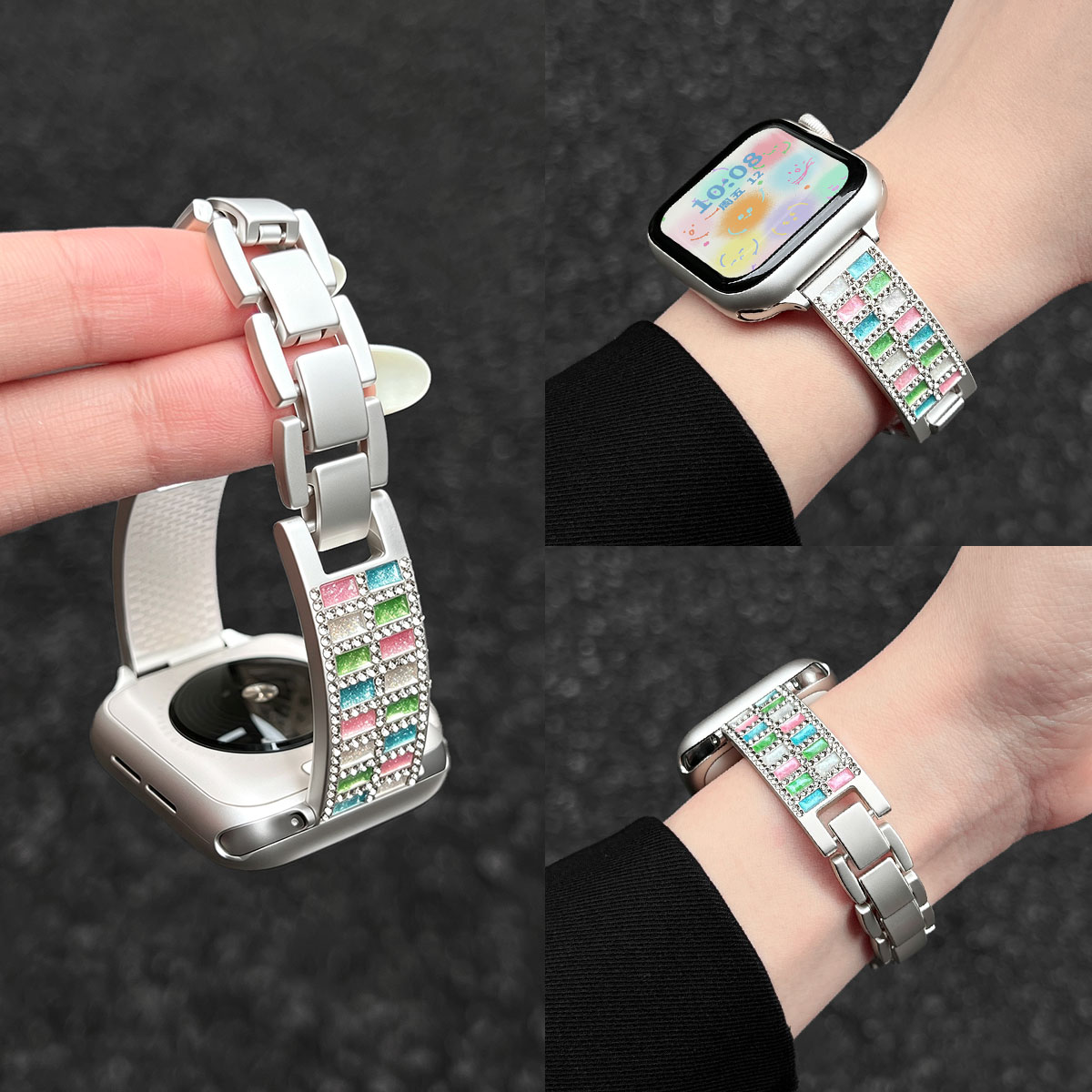 FIT5手表带新款金属彩色滴油方钻图片