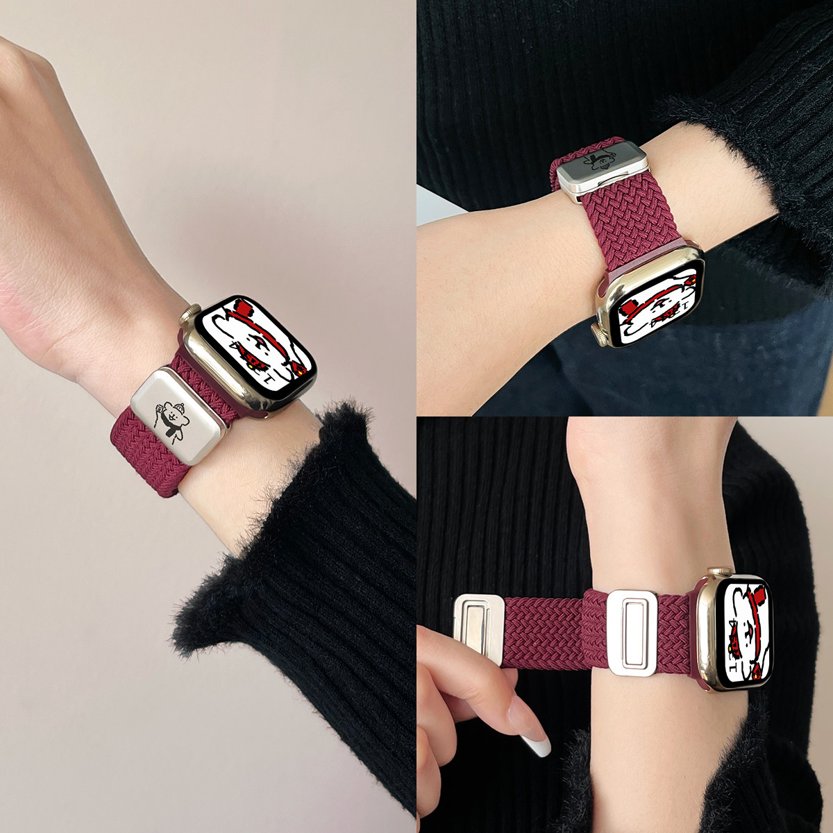 iwatchs10编织磁吸表带红色新款