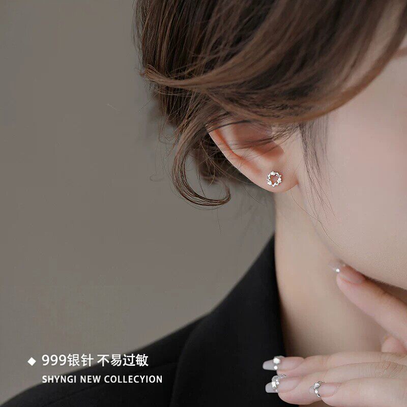 S999纯银针花环耳钉女养耳洞耳环2026新款爆款高级感独特漂亮耳饰