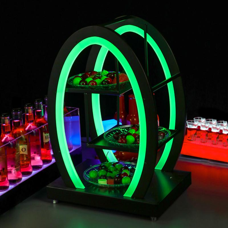热销酒吧亚克力发光充电果盘蛋形 不锈钢三层ktv点心架水果拼盘小