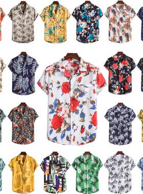 欧美夏季男士休闲短袖花衬衫潮Men s short-sleeved shirt trend