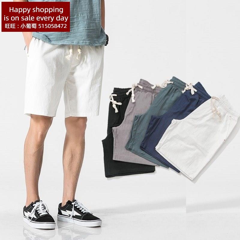 mer New Man Blue White Beach Thin Linen Cotton Men Shorts