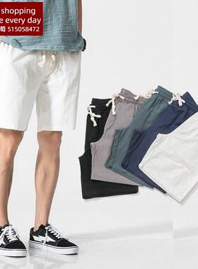 mer New Man Blue White Beach Thin Linen Cotton Men Shorts